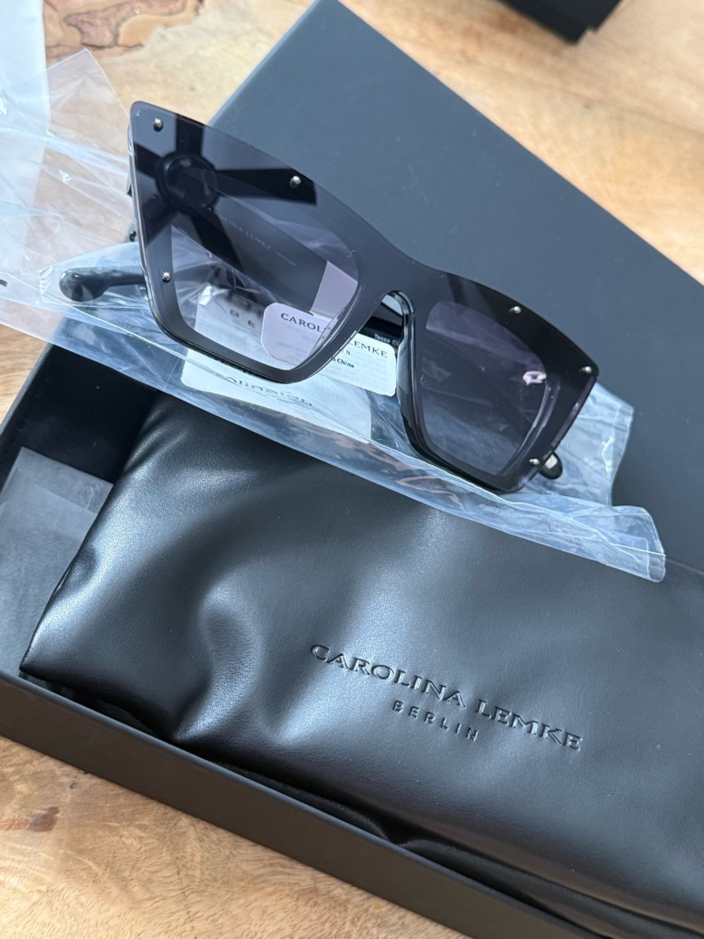 New in box with case Carolina Lemke Berlin Oversized Black cat eye  Sunglasses